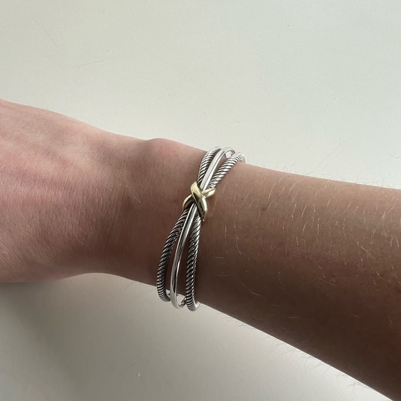 David Yurman 18K Gold and Sterling Silver X Crossover Cuff Bracelet - Picture 3 of 8